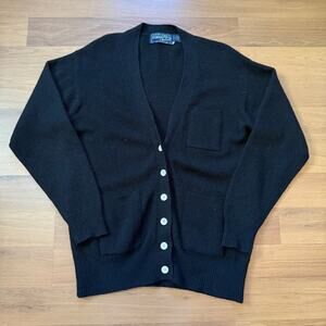 Men's Vintage 80's Woodstock Black Lambswool Pocket Cardigan Sweater Sz Medium